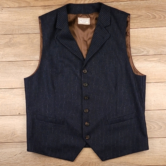 BRUNELLO CUCINELLI Italy Navy Wool Striped Sz 54 XL Mens Gilet Vest‎ Waistcoat